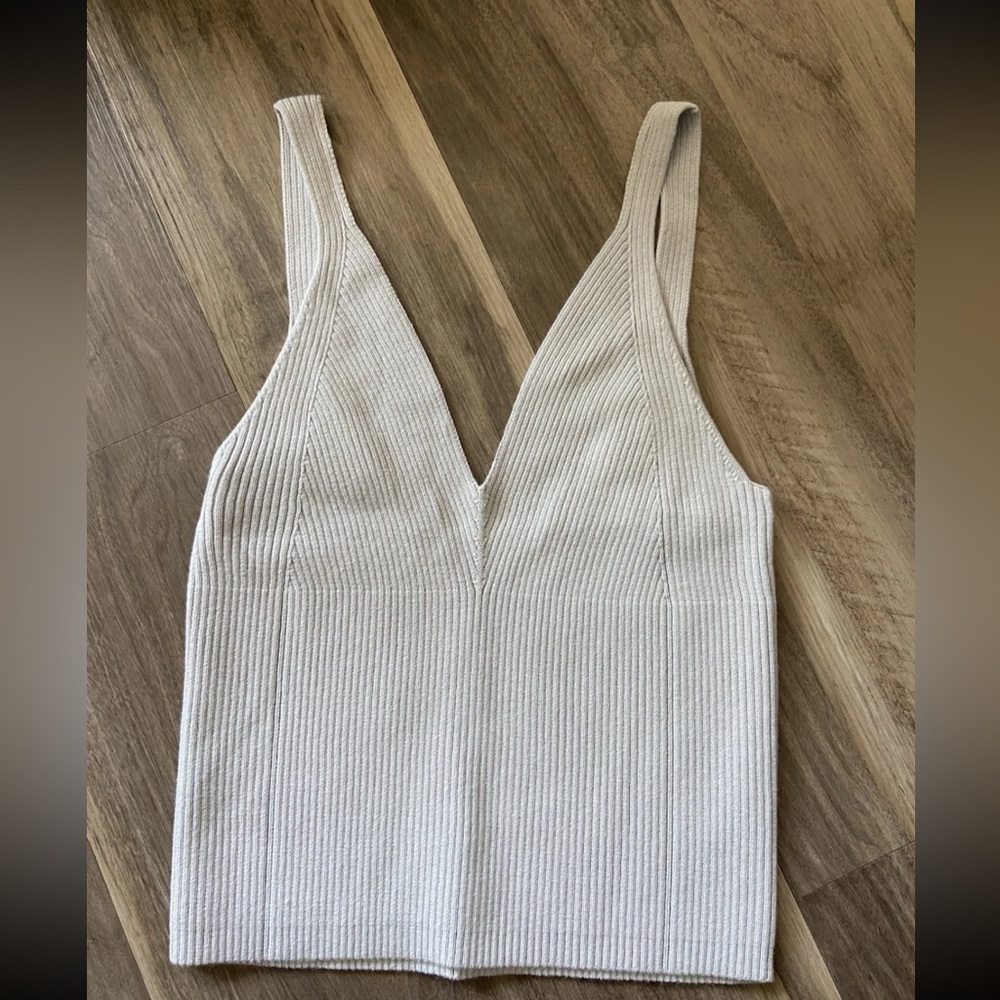 Label-less cloud grey  Ribbed Women's Top cotton silk